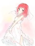  blush bridal_veil dress gloves looking_at_viewer love_live! love_live!_school_idol_project nishikino_maki purple_eyes red_hair smile solo tiara veil wedding_dress white_dress white_gloves yuran 