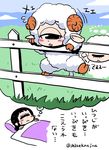  1girl :&lt; animal_ears blush_stickers climbing counting counting_sheep cyclops dreaming eyes_closed fence hitomi_(hitomi_sensei_no_hokenshitsu) hitomi_sensei_no_hokenshitsu horns manaka_hitomi one-eyed shake-o sheep sheep_ears sheep_horns sheep_tail sketch sleeping sweatdrop translation_request trembling twitter_username zzz 