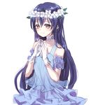  bad_id bad_pixiv_id blue_dress blue_hair blush choker dress gloves head_wreath isamu_(gaioo0303) long_hair looking_at_viewer love_live! love_live!_school_idol_project simple_background sketch smile solo sonoda_umi white_background white_gloves yellow_eyes yume_no_tobira 