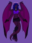  2015 3_toes 4_fingers akhlys amulet anklet anthro armband armlet bat_wings belt big_feet big_wings black_collar black_skirt black_socks black_underwear blue_hair claws clothed clothing collar digital_media_(artwork) digitigrade dragon_tail drake_wings dual_wielding female flat_belly flat_colors flowing_hair fold_wings gargoyle green_eyes gun hair hair_down halo holding_weapon horn jewelry knee_socks legwear lizard_tail long_hair long_tail looking_at_viewer membranous_wings midriff miniskirt navel necklace nipple_bulge pendant pistol protruding_nipples purple_background purple_belly purple_horns purple_nose purple_topwear purple_wings rainbow-boa_(artist) ranged_weapon red_stripes saint_of_all_saints saints_row shirt short_skirt skimpy skirt slit_pupils smile snout socks solo standing stirrup_socks straight_hair striped_skin stripes talons tank_top thick_tail thigh_socks thong tiger_stripes titanium toeless_socks toes top wavy_hair weapon wing_claws winged_arms wings 