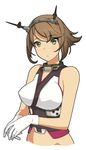  a1 brown_eyes brown_hair gloves green_eyes kantai_collection midriff mutsu_(kantai_collection) no_legs short_hair simple_background solo upper_body white_background 