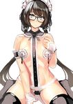 absurdres arm_garter black_eyes black_hair glasses highres lace long_hair low_twintails maid_headdress original panties pasties solo takamura_wamu thighhighs twintails underwear underwear_only very_long_hair 