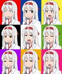  ahegao bubble clenched_teeth closed_eyes expressions grimace headband kantai_collection masara masara_ahegao multiple_views pout shoukaku_(kantai_collection) sleeping smile straight_hair teeth white_hair yellow_eyes 