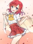  blue_eyes breasts hair_ornament hairclip looking_at_viewer love_live! love_live!_school_idol_project medium_breasts nishikino_maki open_mouth red_hair school_uniform short_hair smile solo yuran 