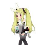  animal_ears artist_request clock cosplay detached_sleeves green_hair hatsune_miku hatsune_miku_(cosplay) highres kokuhime_rabbit-white_(uchi_no_hime-sama_ga_ichiban_kawaii) long_hair open_mouth red_eyes solo transparent_background twintails uchi_no_hime-sama_ga_ichiban_kawaii very_long_hair vocaloid vocaloid_append 