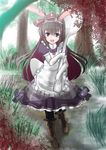  animal_ears black_hair bunny_ears komomo_(picturecollapse) long_hair looking_at_viewer maid open_mouth oversized_object pantyhose purple_eyes rwby smile solo spoon velvet_scarlatina 
