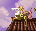 avian equine female feral fluttershy_(mlp) friendship_is_magic gilda_(mlp) gryphon lucky_dragoness mammal my_little_pony pegasus smile wings 