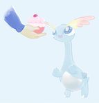  alpacapala amaura ambiguous_gender blue_eyes cupcake cute disembodied_hand duo food human mammal nintendo open_mouth plain_background pok&eacute;mon shiny_pok&eacute;mon video_games 