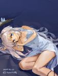  blue_eyes breasts dress legs long_hair lying mabinogi medium_breasts nao_(mabinogi) silver_hair sleeveless solo toro_(konirio) very_long_hair white_dress 