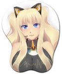  animal_ears bare_shoulders blonde_hair blue_eyes breast_mousepad breasts cat_ears headset large_breasts leda_(majorasblood) long_hair mousepad seeu solo star star-shaped_pupils sweatdrop symbol-shaped_pupils vocaloid 