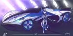  2018 akella android anthro blue_hair breasts car clothed clothing digitigrade female fur glowing hair machine mammal racing_suit robot solo unknown_species vehicle white_fur zeta_(fluff-kevlar) 