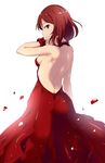  alp back breasts dress from_behind looking_at_viewer looking_back love_live! love_live!_school_idol_project medium_breasts nishikino_maki purple_eyes red_dress red_hair short_hair sideboob smile solo 