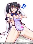  1girl apron bar_censor black_hair blue_eyes blue_ribbon blush breasts censored dungeon_ni_deai_wo_motomeru_no_wa_machigatteiru_darou_ka gloves hestia_(danmachi) large_breasts long_hair naked_apron nipples pussy rei_no_himo ribbon solo sweat thighs translation_request twintails waist_apron white_gloves zero_hime 