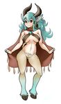  aht aqua_hair blue_eyes breasts cloak contrapposto drawfag earrings full_body hair_tubes hooves horns jewelry large_breasts long_hair looking_at_viewer monster_girl older pointy_ears radiant_historia satyr smile solo standing 
