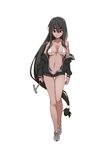  ass_visible_through_thighs bare_legs black_eyes black_hair breasts dark_skin gin_(ginshari) hammer highres long_hair low-tied_long_hair medium_breasts micro_bikini_top naked_coat off_shoulder original shoes sneakers solo thigh_gap underboob very_long_hair 