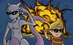  blonde_hair crossover earthbound_(series) explosion eyewear hair legendary_pok&eacute;mon male mewtwo nintendo pok&eacute;mon sunglasses super_smash_bros video_games 