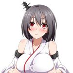  black_hair blush detached_sleeves hair_ornament japanese_clothes kantai_collection nontraditional_miko red_eyes shinsono_shiroko short_hair solo yamashiro_(kantai_collection) 