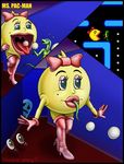  2004 ambiguous_gender anthro blue_eyes boots bow clothing female ghost gloves group lizard looking_back makeup male markie ms._pac-man open_mouth reptile scalie size_difference spirit sweat tongue tongue_out video_games vore yellow_skin 