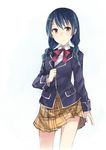  absurdres bad_id bad_pixiv_id black_hair braid highres keid long_hair plaid plaid_skirt school_uniform shokugeki_no_souma skirt solo tadokoro_megumi tootsuki_saryou_ryouri_gakuen_uniform twin_braids yellow_eyes 