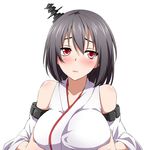  black_hair blush detached_sleeves hair_ornament japanese_clothes kantai_collection looking_away nontraditional_miko red_eyes shinsono_shiroko short_hair solo yamashiro_(kantai_collection) 