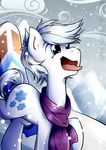  2015 blue_eyes cutie_mark double_diamond_(mlp) equine friendship_is_magic hair horse male mammal my_little_pony pony scarf secret-pony snow snowflake snowing solo tongue tongue_out white_hair 