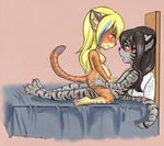  2015 anthro bed blush breasts cowgirl_position duo feline female hair male male/female mammal mrspreinz nude on_top open_mouth pillow pregnant sex straddling tiger 