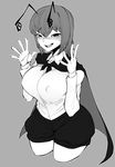  alternate_breast_size antennae blush breasts cape covered_nipples grey_background greyscale highres large_breasts long_sleeves looking_at_viewer monochrome open_mouth shirt short_hair shorts simple_background smile solo space_jin sweat thick_thighs thighs touhou wide_hips wriggle_nightbug 