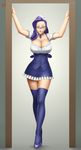  alternate_costume blue_eyes blue_legwear breasts choker cleavage commentary door enmaided full_body glasses highres huge_breasts long_hair looking_at_viewer lvl_(sentrythe2310) maid my_little_pony personification purple_hair raised_eyebrows rarity smile solo thighhighs thighs waitress 