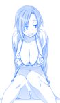  :d bangs bikini blue breasts cleavage commentary_request copyright_request frilled_bikini frills getsuyoubi_no_tawawa hanging_breasts himura_kiseki hood hooded_jacket hoodie jacket large_breasts monochrome navel open_clothes open_hoodie open_mouth parted_bangs short_hair side-tie_bikini sitting smile solo swimsuit 