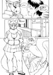  black_hair book_of_the_beast cat clothing comic doujinshi feline female hair human japanese_text kemono male mammal paties short_hair skirt text translation_request 