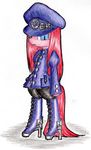  2015 blue_eyes clothed clothing conbudou earth_pony equine female friendship_is_magic fur hair horse looking_at_viewer mammal my_little_pony pink_fur pink_hair pink_tail pinkamena_(mlp) pinkie_pie_(mlp) plain_background pony solo steampunk traditional_media_(artwork) 