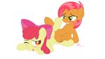  2015 apple_bloom_(mlp) babs_seed_(mlp) blush cub cutie_mark duo earth_pony equine female female/female feral friendship_is_magic green_eyes hair horse mammal my_little_pony one_eye_closed open_mouth plain_background pony pussy red_hair sex tongue tribadism two_tone_hair vaginal vsdrawfag white_background young 