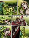  2011 anthro anus balls big_breasts blue_hair breast_lick breasts brown_hair butt claws clothed clothing comic dragon drooling egyptian eyes_closed female grass green_nipples green_scales hair hand_on_breast human internal interspecies jewelry kissing licking long_hair long_tongue looking_at_viewer male male/female mammal markie nipples nude open_mouth outside penis ponytail saliva scalie sex sharp_teeth size_difference smile spots swallowing teeth tongue tongue_out vore yellow_eyes 