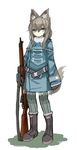 animal_ears bee_(deadflow) bolt_action full_body grey_hair gun lee-enfield rifle solo uniform weapon 