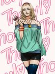  bad_id bad_pixiv_id bare_shoulders beard blonde_hair bracelet casual cosplay crossdressing facial_hair hammer jewelry macross macross_frontier male_focus marvel microphone mjolnir necklace parody reammara sheryl_nome sheryl_nome_(cosplay) shorts solo thighhighs thor_(marvel) 