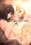  bad_id bad_pixiv_id breast_sucking breasts brown_hair commentary_request kosokosomaru_(higashi_taishi) lactation large_breasts nude old_man onsen short_hair sideboob smile tsujimoto_natsumi you're_under_arrest 