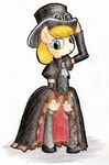  2015 applejack_(mlp) blonde_hair clothed clothing conbudou earth_pony equine female freckles friendship_is_magic fur green_eyes hair horse looking_at_veiwer mammal my_little_pony plain_background pony solo steampunk traditional_media_(artwork) 
