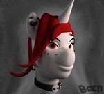  2015 3d bacn cgi collar ear_piercing equine female freckles hair horn horse lilith_(zajice) looking_at_viewer mammal piecing piercing pony red_hair skull smile solo unicorn velvet 