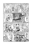  4koma ahoge black_sclera bottle breasts cleavage_cutout comic disembodied_head dullahan forest goo_girl greyscale hair_ornament hairclip harukabo holding_head lala_(monster_musume) lamia long_hair medium_breasts midriff miia_(monster_musume) monochrome monster_girl monster_musume_no_iru_nichijou multiple_girls nature pointy_ears raincoat scales suu_(monster_musume) translation_request 