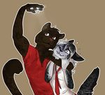  blouse choke_hold clothing cute daughter embarrassed father feline female fluffy_tail hybrid male mammal mentalstar necktie panther parent phone polo_shirt red_eyes school_uniform selfie serval 