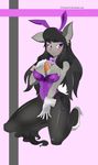  2015 animal_ears anthro anthrofied black_hair blush bow_tie breasts carrot cleavage clothed clothing corset cuffs cutie_mark equine female friendship_is_magic gloves hair high_heels horse kneeling leggings legwear mammal my_little_pony octavia_(mlp) pony purple_eyes rabbit_ears solo zzvinniezz 