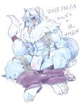  canine clothing colored embarrassed fundoshi male mammal pants pants_down sakurayahonpo solo underwear 