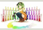  black_gloves blue_legwear downscaled gloves goggles goggles_on_head green_eyes green_hair gumi kei_(k_tmr) letterboxed looking_at_viewer resized short_hair short_hair_with_long_locks sidelocks smile solo spray_can thighhighs vocaloid 