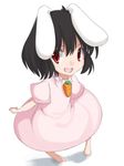  animal_ears barefoot black_hair bunny_ears carrot chibi highres inaba_tewi red_eyes short_hair shouji_ayumu smile solo touhou 