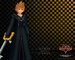  black_coat_(kingdom_hearts) blonde_hair blue_eyes keyblade kingdom_hearts kingdom_hearts_358/2_days male_focus official_art organization_xiii roxas solo wallpaper 