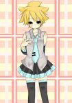  blonde_hair blush boy child cosplay crossdress crossdressing hatsune_miku kagamine_len necktie shota skirt tie trap vocaloid 