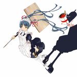  apron blue_hair chitose_shuusui hair_ribbon hammer long_hair maid maid_headdress maria_holic paint ribbon shinouji_matsurika sign solo twintails yellow_eyes 