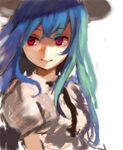  blue_hair face hinanawi_tenshi long_hair lowres mamepon red_eyes smile solo touhou 