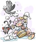  bathing bird bucket cat cleaning_brush hounori kaenbyou_rin kaenbyou_rin_(cat) komeiji_satori reiuji_utsuho reiuji_utsuho_(bird) touhou washing 