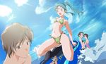  3girls aqua_eyes aqua_hair bad_id bad_pixiv_id bikini brown_eyes brown_hair cloud day hatsune_miku jet_ski long_hair multiple_girls navel ocean outdoors shiika_sadamasa sky swimsuit twintails vocaloid 